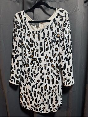 Modi White Sequin Leopard Shift Dress